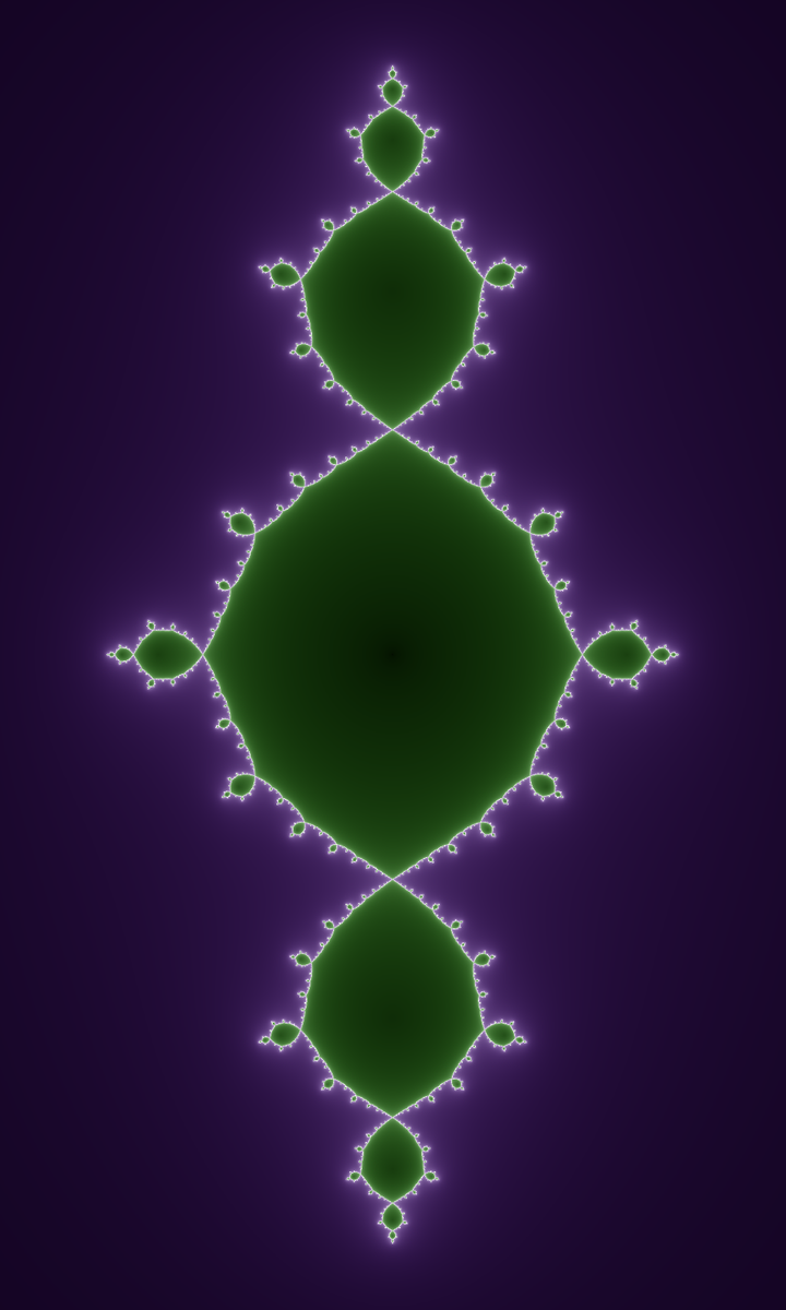 The Julia set for z squared minus one, budding into lobes at every scale